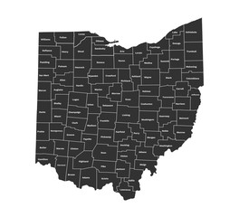 Fototapeta na wymiar Ohio State Map - Ohio Counties Map Vector Isolated on White Background