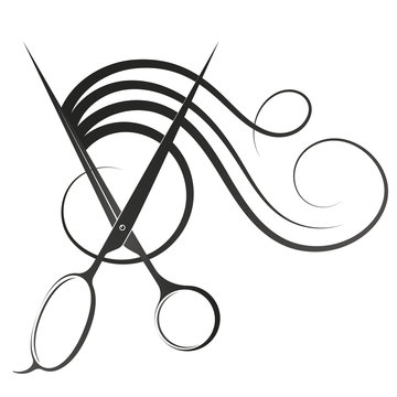 Stylist scissors and curls hair symbol for beauty salon and hairdresser