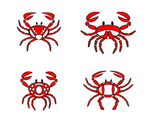vector red crabs illustration isolated on white background, sea creature set, crab collection, 