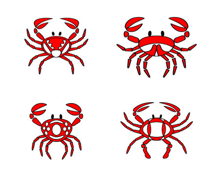 vector red crabs illustration isolated on white background, sea creature set, crab collection, 