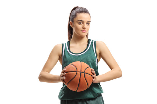 Young Female Basketball Player Holding A Basket