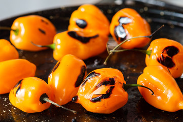 Charring Habanero Chili Peppers For Salsa Tamulado
