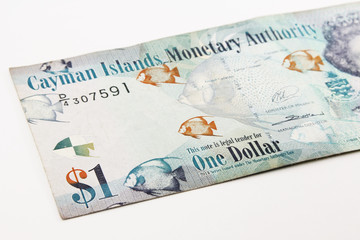 Cayman Islands dollar banknote, the national currency of the Cayman Islands, one dollar of Cayman Islands Monetary Authority