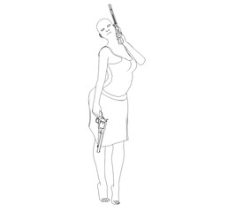 warrior woman character, 3D illustration, sketch, outline