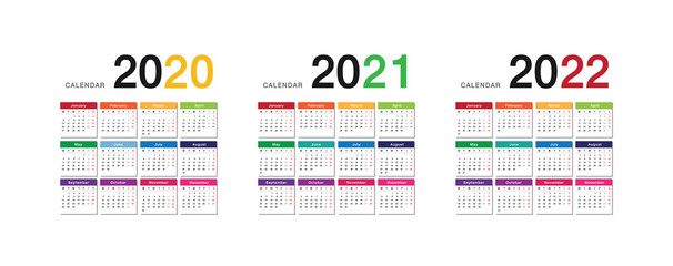 Year 2021 and Year 2022 calendar horizontal vector design template, simple and clean design. Calendar for 2021 and 2022 on White Background for organization and business. Week Starts Monday.