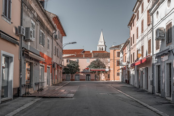 Fototapeta na wymiar empty street caused covid-19 in Porec, Croatia