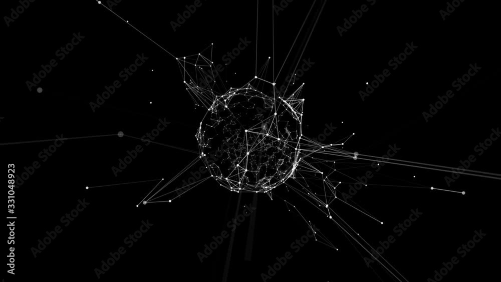 Wall mural abstract space polygonal mesh forms a sphere. seamless loop.