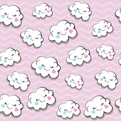 Cute clouds on a pink background seamless pattern