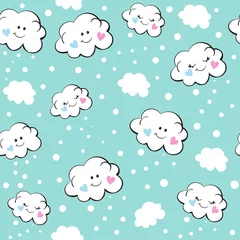Fotobehang Cute clouds on a blue background seamless pattern © Lucky Project
