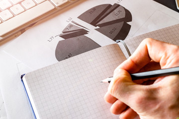 Statistical process control. Charts graphs diagram - financial background. Analytics and financial concept. Reflection light and flare.