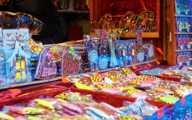 Fototapeta na wymiar Traditional sweet souvenirs at the Christmas market in Old Riga
