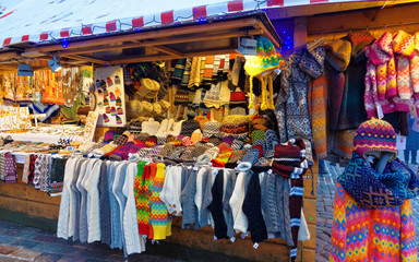 Knitted goods at the Christmas market stall