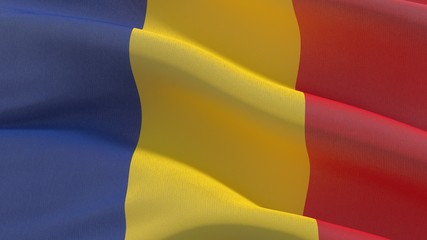 Waving flags of the world - flag of Romania. 3D illustration.