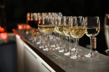 Glasses of wine. Banquet service.