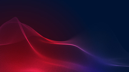 Dot red purple wave line light gradient dark background. Abstract  technology big data digital background. 3d rendering.