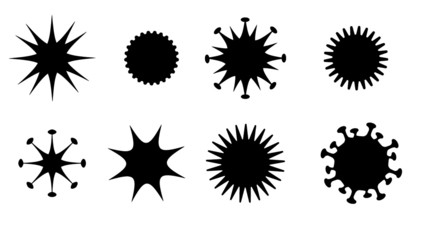 Several black silhouette virus vectors on white background.