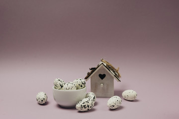 Happy Easter concept. Preparation for holiday. Composition of eggs