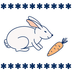 Happy Easter vector design. Animal illustration. Rabbit with flowers and butterfly