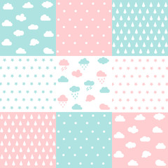 Set of baby  patterns. Seamless pattern vector. Graphic design elements. Soft cloud pattern set