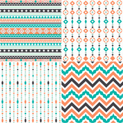 Set of four abstract seamless patterns in boho style