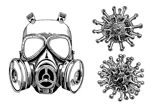 Coronavirus set, graphical mask and molecules isolated on white background,vector illustration
