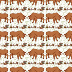 Vector Seamless pattern with hand drawn doodle Bull. Animal background
