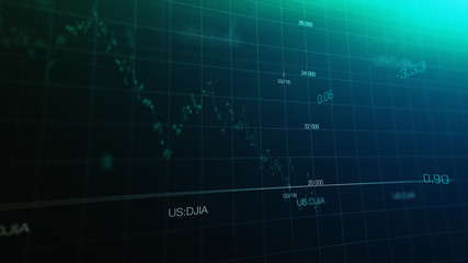 Stock market graph global crisis caused by corona virus SARS-CoV-2, source of COVID-19 pandemic disease. American market index in 2020, industry in recession.