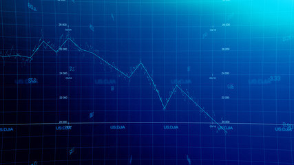 Stock market graph global crisis caused by corona virus SARS-CoV-2, source of COVID-19 pandemic disease. American market index in 2020, industry in recession.