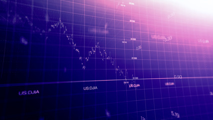 Stock market graph global crisis caused by corona virus SARS-CoV-2, source of COVID-19 pandemic disease. American market index in 2020, industry in recession.