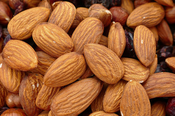 roasted dried almonds, close-up nuts crispy almonds,