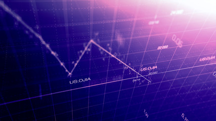 Stock market graph global crisis caused by corona virus SARS-CoV-2, source of COVID-19 pandemic disease. American market index in 2020, industry in recession.