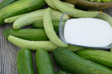 white cucumber and salt, pickle, lots of fresh garden cucumbers,