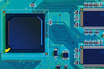 Electronic circuit board close up.