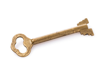 Vintage bronze key isolated on a white background