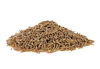 Grains of caraway culinary spice isolated on a white background. Spice aroma cumin seeds.