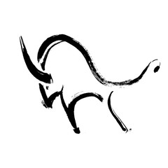 Cow, bull, ox hand drawn vector illustration. Ox, bull, cow on white background. Lunar horoscope sign ox, bull, cow. Chinese Happy new year 2021. Year of the ox. Lunar new year. Drawing ink bull, cow