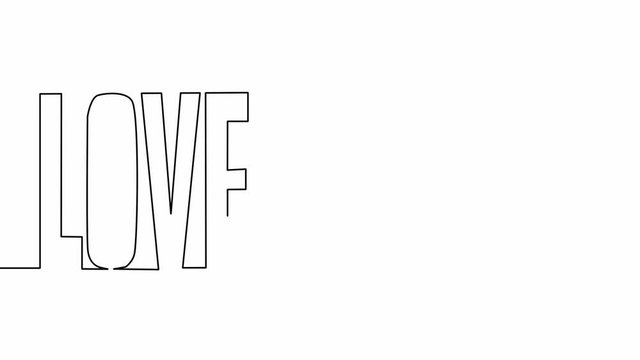 Self drawing animation of continuous one line drawing of isolated Quote Love is love.