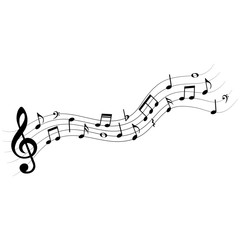 Wavy music notes, isolated, vector illustration.