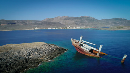 Fototapeta na wymiar Sunken Ship in The Mediterranean Sea Close to Kythira Island Greece