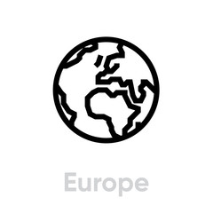 Europe globe earth icon. Editable line vector.