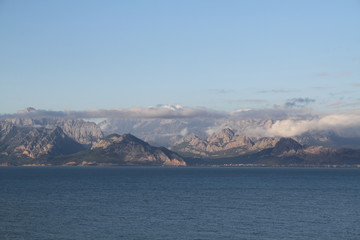 Fototapeta premium Mountains and sea view in Antalya with snow covered mountains