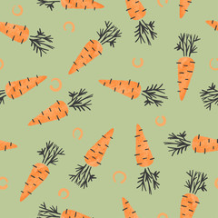 Seamless pattern with watercolor carrots. Vector organic food illustration.