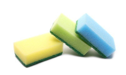 Colorful new cleaning sponges isolated on white background