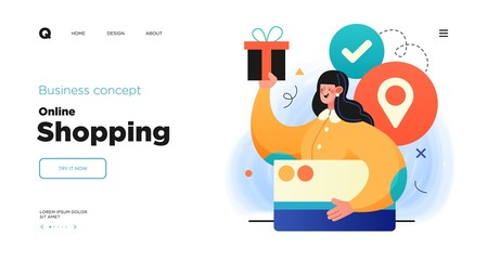 Online Shopping and delivery concept website template design. Web page layout with modern business concept illustration.