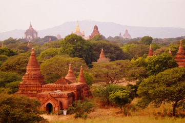 temples in bagan at sunrise myanmar