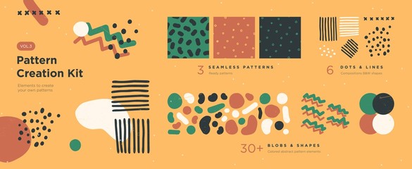 Set of abstract trendy hand drawn shapes and design elements. Pattern Creation set. Vector