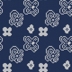 Knitted seamless pattern flowers, child knitwear design