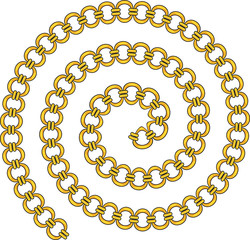 Spiral of golden precious chain. Luxury jewelry for men and women.