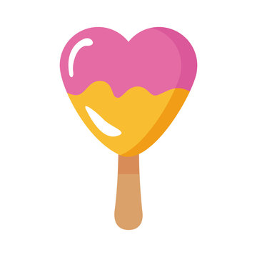 delicious ice cream in stick with heart shape flat style