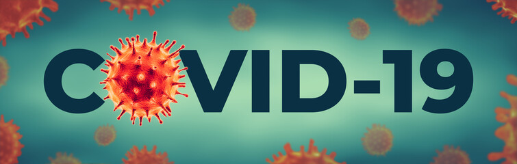 Coronavirus COVID-19 text banner with Corona virus - Microbiology And Virology Concept Image